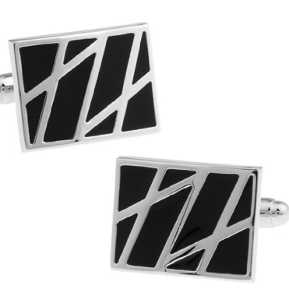 Black with Silver Lines Cufflinks
